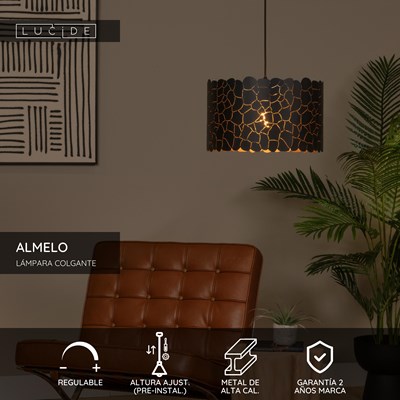 Lucide ALMELO - Lámpara colgante - Ø 40 cm - 1xE27 - Negro